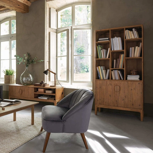 Regał na książki drewniany Sabor Atmosphera do salonu boho z szafką i półkami 95x190 cm