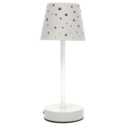 Lampka nocna biała Intesi z ażurowymi gwiazdkami, ładowana, nowoczesna do sypialni