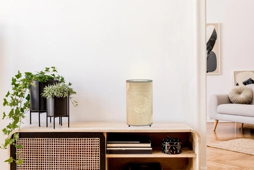 Lampka nocna do sypialni Perla beżowa nowoczesna z abażurem CANDELLUX LIGHTING 25 cm