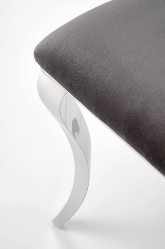 Krzesło tapicerowane welurowe Royale szare glamour do jadalni na srebrnych nogach Intesi