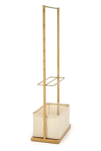 Wieszak stojący z półką i koszykiem Toque naturalny bambusowy do przedpokoju skandynawski