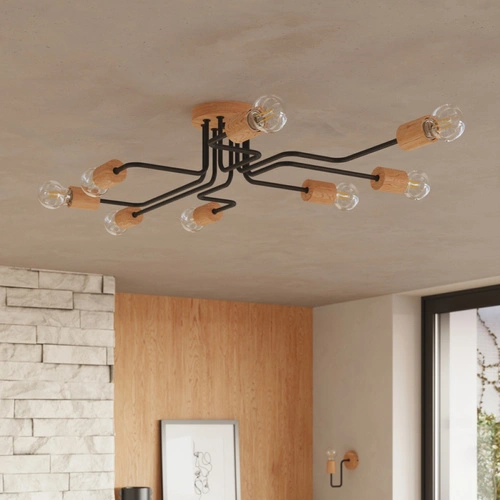 Żyrandol loftowy TIMBO 6 czarny drewniany do salonu i jadalni od SOLLUX LIGHTING