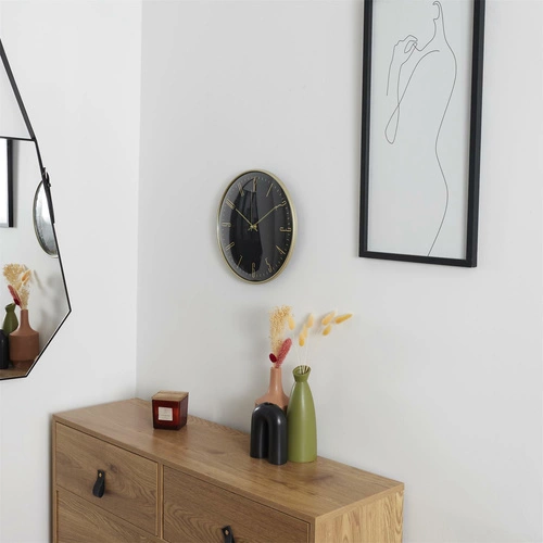 Zegar ścienny glamour Luce czarno-złoty 30 cm cichy mechanizm nowoczesny do salonu Intesi