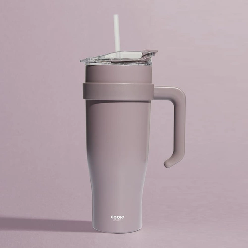 Kubek termiczny Miami Intesi 1,2l fioletowy z uchwytem i słomką do kawy na wynos