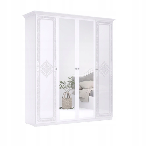 Szafa z lustrem Diamante 192 cm biała połysk nowoczesna do sypialni z półkami