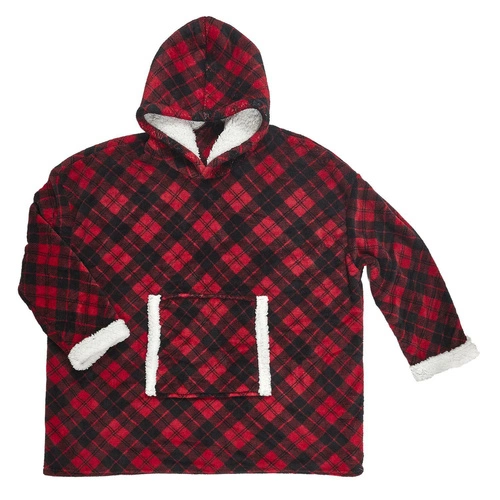 Bluzo koc z kapturem Intesi snuddie ciepły polarowy w kratę na zimowe wieczory