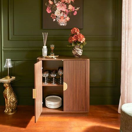 Komoda Wany Atmosphera brązowa japandi z frezowanymi frontami do salonu i sypialni 80 cm