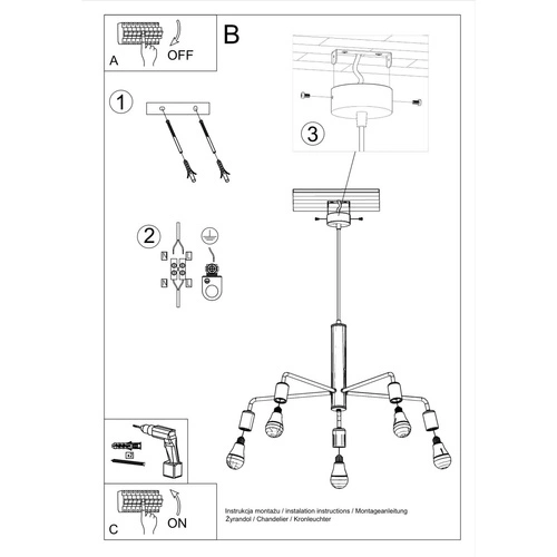 Żyrandol nowoczesny DUOMO 5 czarny metalowy do salonu i jadalni Sollux Lighting