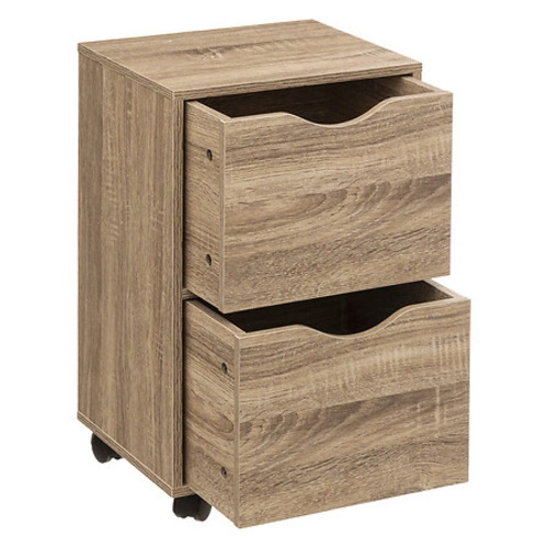 Szafka nocna 33 cm z 2 szufladami na kółkach, nowoczesna, naturalna - 5five simply smart