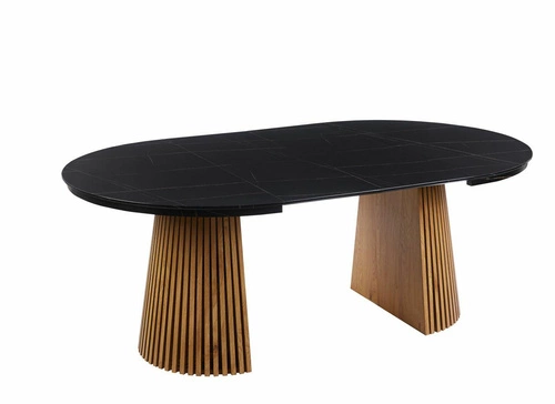 Stół okrągły rozkładany Kyoto 120-200 cm czarny marmur/dąb do jadalni nowoczesny Intesi