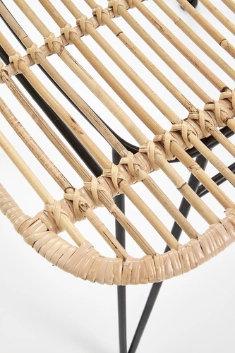 Krzesło rattanowe Oregon Intesi do jadalni i salonu boho na metalowych nogach czarne