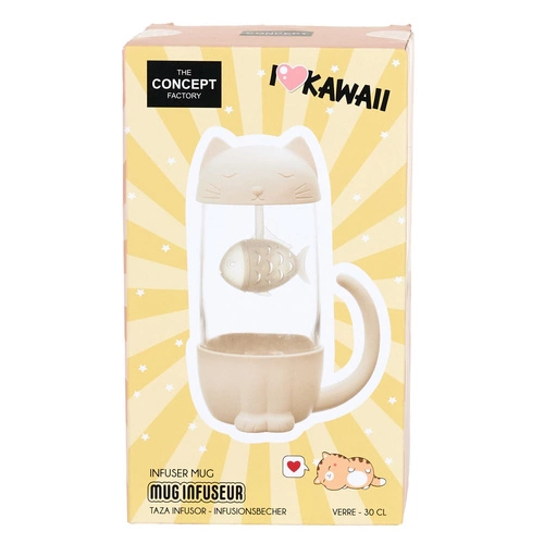 Kubek szklany Kawaii z zaparzaczem kotek z rybką 300ml do herbaty Intesi nowoczesny