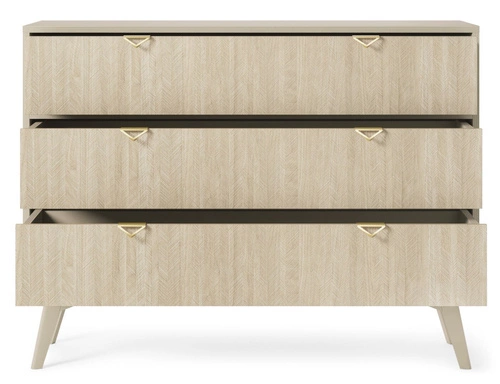 Komoda z szufladami Sage 106 cm drewniana w jodełkę glamour do salonu i sypialni