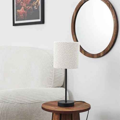 Lampka nocna do sypialni Intesi nowoczesna biała boucle z kloszem skandynawska 38 cm