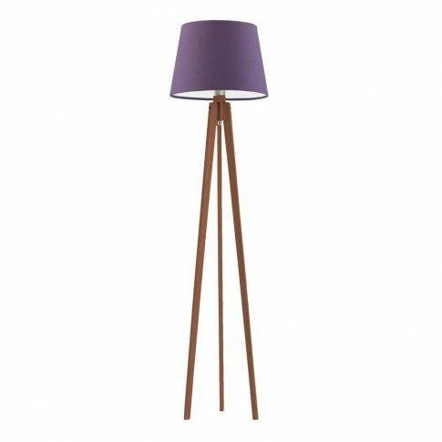 Lampa podłogowa do salonu Curacao Lysne nowoczesna drewniana z fioletowym abażurem 158 cm
