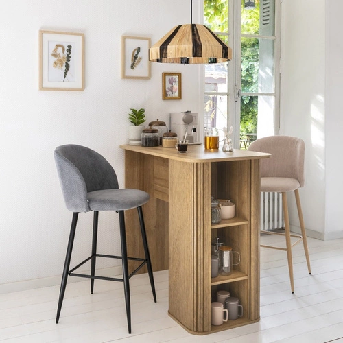 Hoker tapicerowany Celeste beżowy z oparciem i podnóżkiem loftowy do kuchni Atmosphera 77 cm