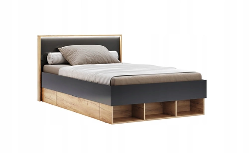 Łóżko młodzieżowe Lana 120x200 z szufladami i LED nowoczesne do sypialni dąb szary