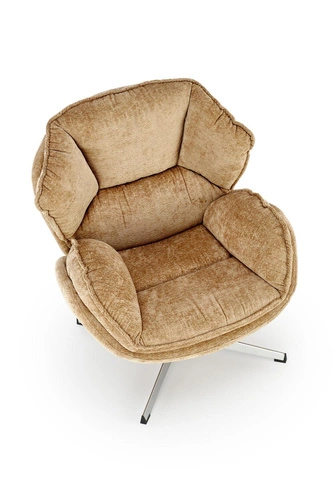 Fotel wypoczynkowy Offred musztardowy do salonu nowoczesny z podnóżkiem tkanina Intesi