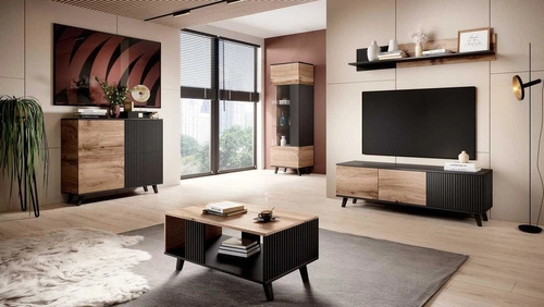 Półka ścienna loftowa Adre 150 cm dąb wotan czarny na książki i dekoracje do salonu Intesi