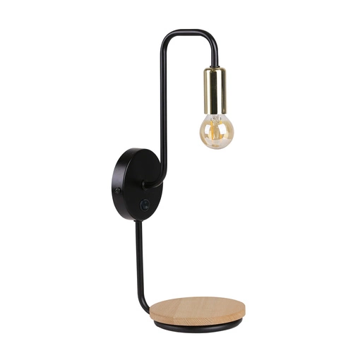 Kinkiet ścienny Bipi nowoczesny czarny z drewnem z włącznikiem do salonu i sypialni