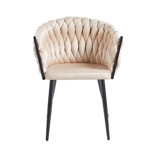 Krzesło do jadalni Malaya Velvet beżowe tapicerowane welur z podłokietnikami glamour Intesi