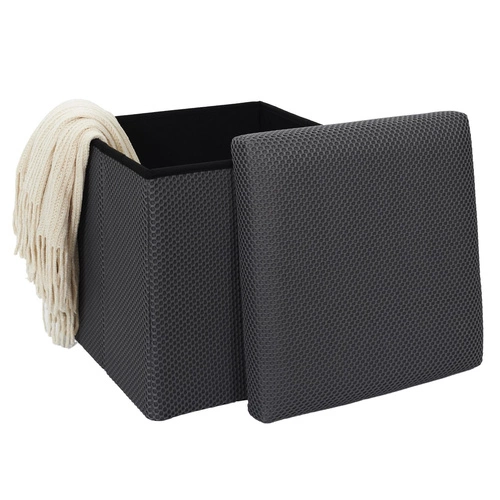 Pufa ze schowkiem Vels Atom szara nowoczesna składana do przedpokoju i pokoju młodzieżowego 38x38 cm