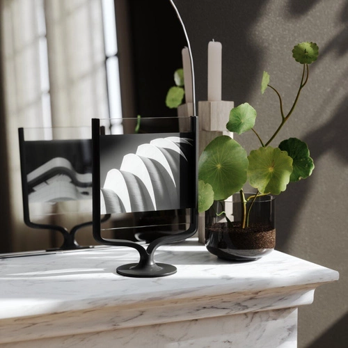 Ramka na zdjęcia 10x15 Wishbone Umbra czarna stojąca loftowa aluminiowa na biurko