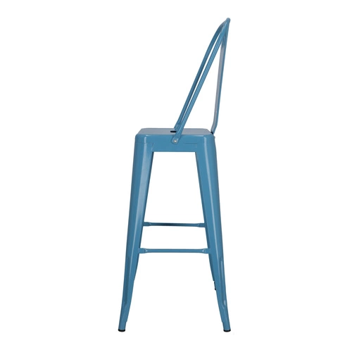 Hoker Paris Back 75 cm niebieski metalowy z oparciem do kuchni i wyspy loftowy D2.DESIGN