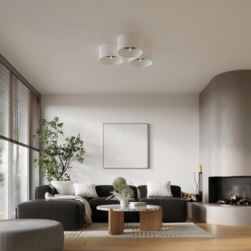 Plafon sufitowy TELESTO okrągły biały skandynawski z drewnem do salonu lub sypialni 35 cm