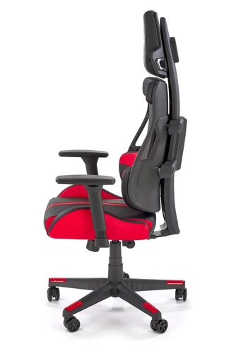 Fotel gamingowy Abruzzi czarno-czerwony ergonomiczny obrotowy z zagłówkiem do biurka Intesi