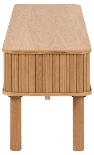 Szafka RTV drewniana Langley 140 cm nowoczesna z lamelami na wysokich nogach do salonu