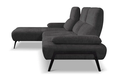 Nowoczesny narożnik do salonu Rasmus lewy antracytowy z regulowanym oparciem Intesi