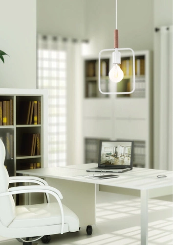 Nowoczesna lampa wisząca Frame biała z drewnem do salonu, kuchni lub jadalni 110 cm