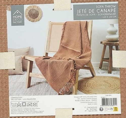 Narzuta waflowana bawełniana Intesi ochra 120x150 cm elegancka na łóżko do sypialni