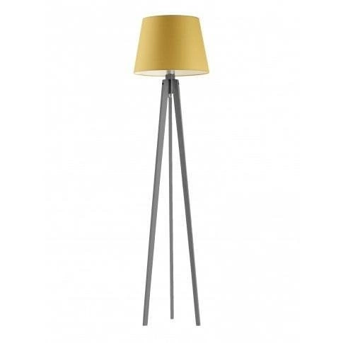 Lampa podłogowa Curacao nowoczesna drewniana z abażurem musztardowym do salonu Lysne 158 cm