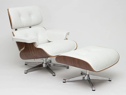 Fotel wypoczynkowy Vip Lounge Chair z podnóżkiem skóra naturalna biały orzech do salonu