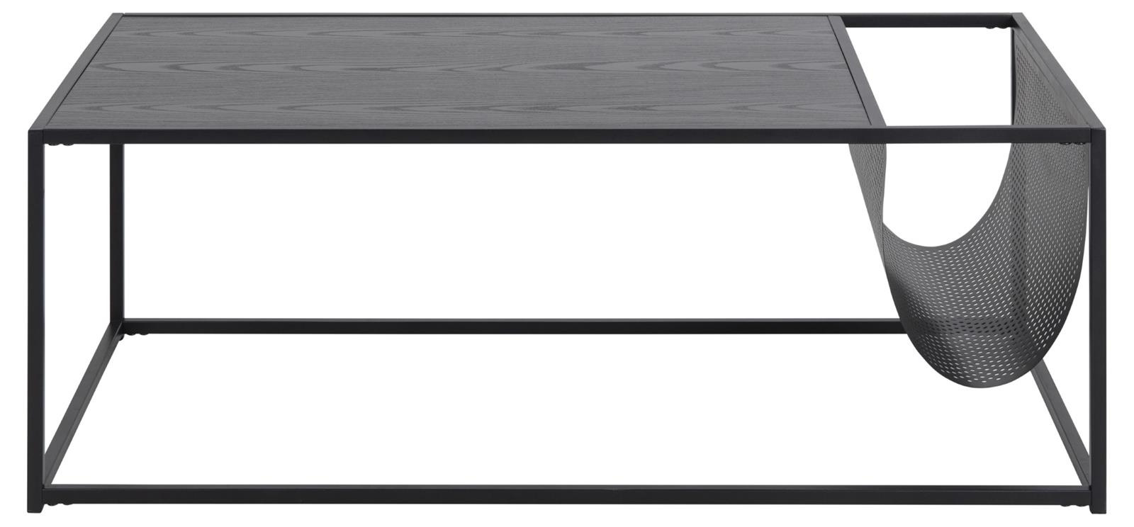 Stolik kawowy Seaford prostokątny czarny z gazetnikiem loftowy do salonu Actona 110x60 cm