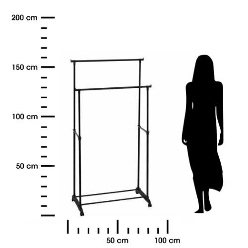 Wieszak stojący na ubrania podwójny czarny z regulacją szerokości na kółkach 5five