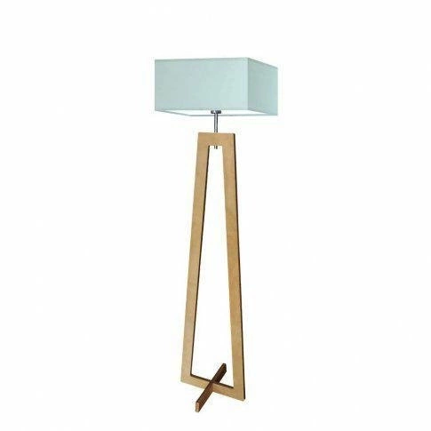 Lampa stojąca do salonu Jawa miętowa nowoczesna z abażurem i dębowym stelażem Lysne