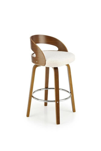 Hoker Ruby tapicerowany kremowy z oparciem i podłokietnikami do kuchni industrialny orzech 66 cm