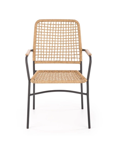 Krzesło rattanowe Gordi boho z podłokietnikami do jadalni i salonu na metalowych nogach