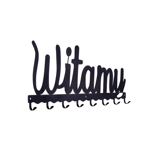 Wieszak ścienny do przedpokoju Intesi Witamy czarny nowoczesny metalowy 8 haczyków