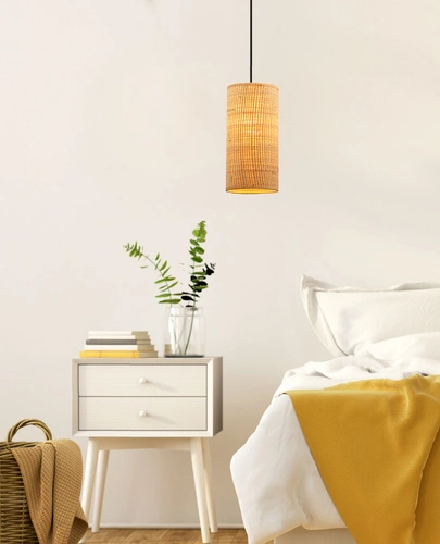 Lampa wisząca Fleri beżowy rattan tuba do salonu i jadalni nowoczesna pojedyncza