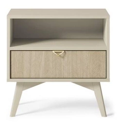 Szafka nocna Intesi Sage 54x38 cm z szufladą, naturalne drewno, boho-glamour z plecionym frontem