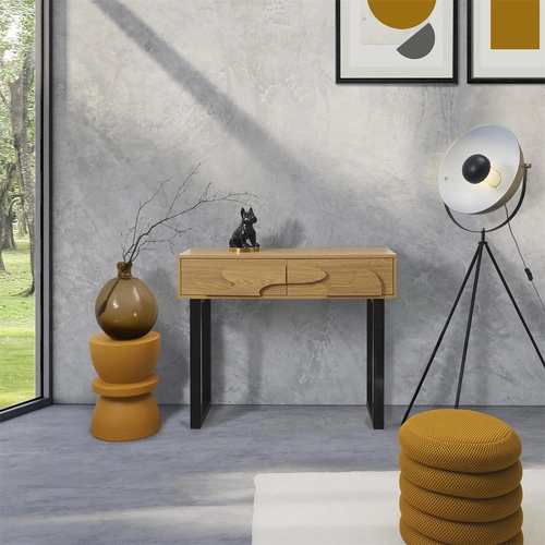 Konsola Calypso Intesi boho japandi z szufladami dąb/czarna do przedpokoju lub salonu 100 cm