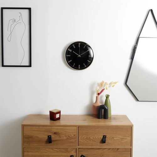 Zegar ścienny glamour Luce czarno-złoty 30 cm cichy mechanizm nowoczesny do salonu Intesi