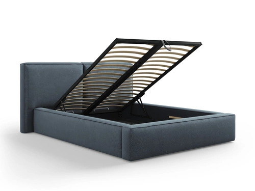 Łóżko tapicerowane Jodie II niebieskie 140x200 z pojemnikiem i stelażem do sypialni