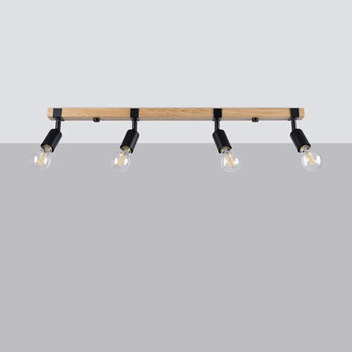 Plafon sufitowy ZUCA 4 czarny nowoczesny metalowo-drewniany do salonu Sollux Lighting