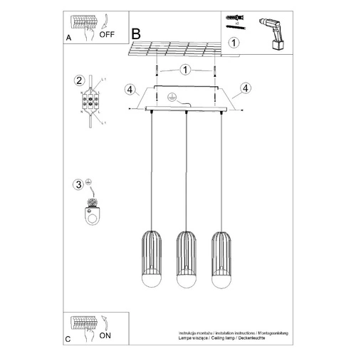 BRINA 3L nowoczesna biała lampa wisząca do salonu i jadalni potrójna SOLLUX