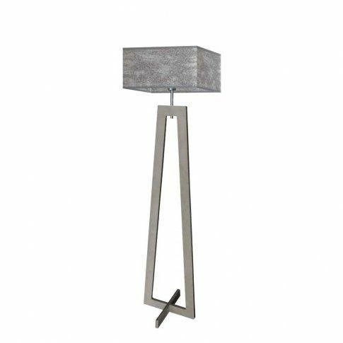 Lampa stojąca do salonu Jawa szara melanż skandynawska drewniana z abażurem Lysne 138 cm